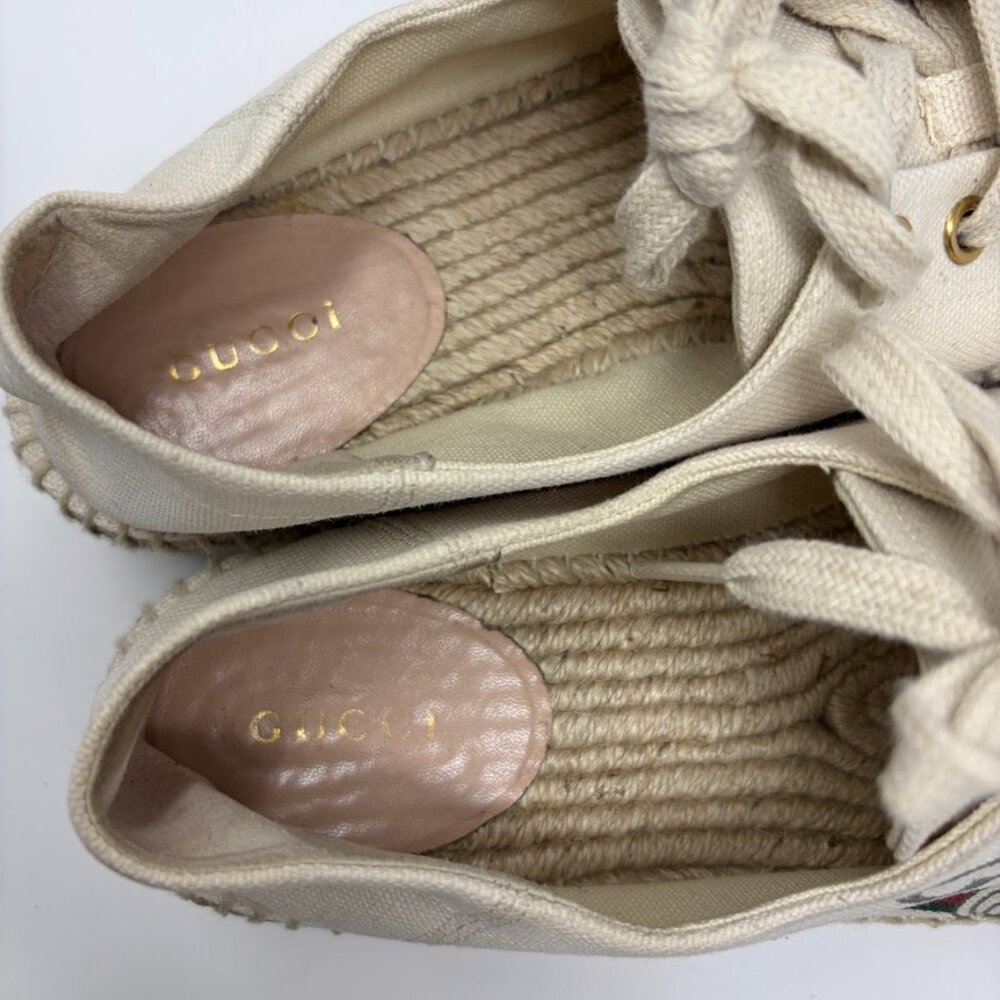 GUCCI Espadrille Sneaker Womens 38.5 / 8.5 US GUCCI Logo Prints Platform Wedge - Picture 7 of 15
